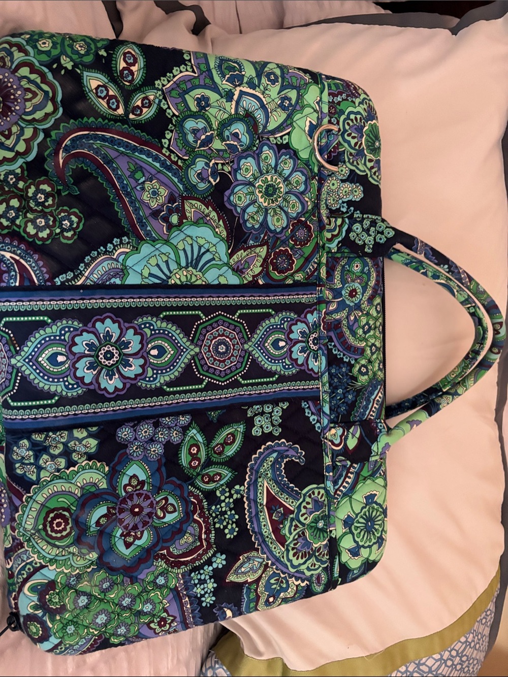 Vera Bradley Quilted Paisley Laptop Tote in Navy, Green & Teal